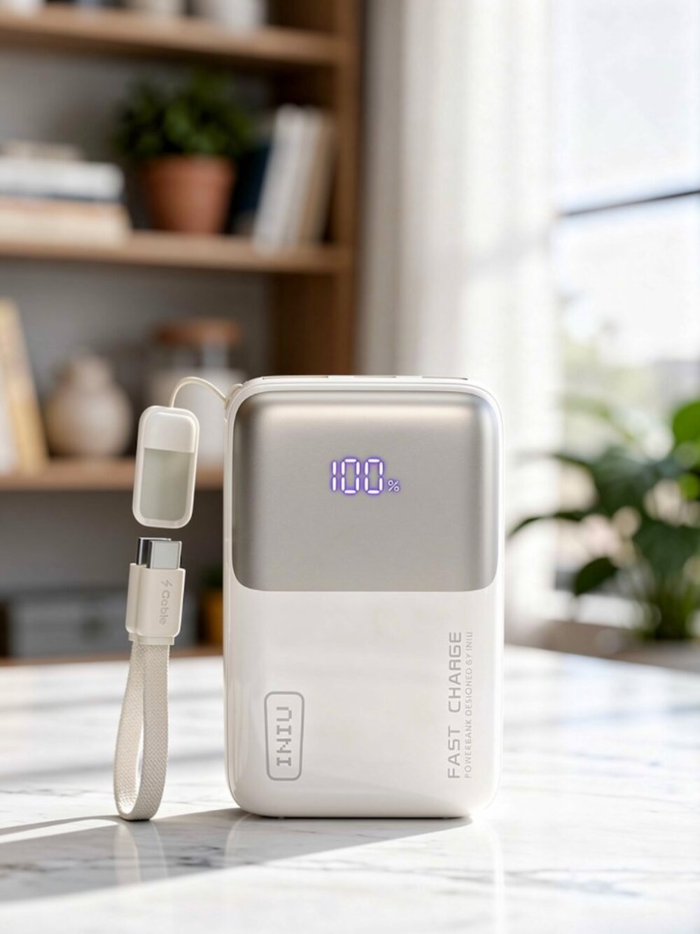 INIU 10000mAh 45W Ultra Mini Portable Charger Power Bank with Cable - White